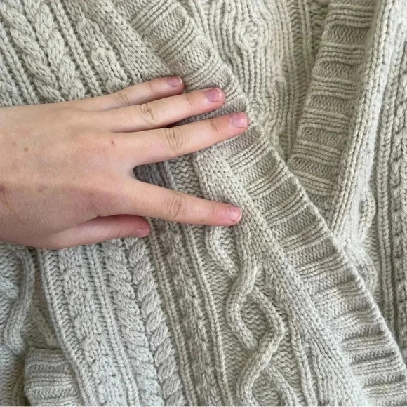 Madewell Cable Knit Fringe Cardigan Sweater 100% Merino Wool Tan Crop - Picture 13 of 13